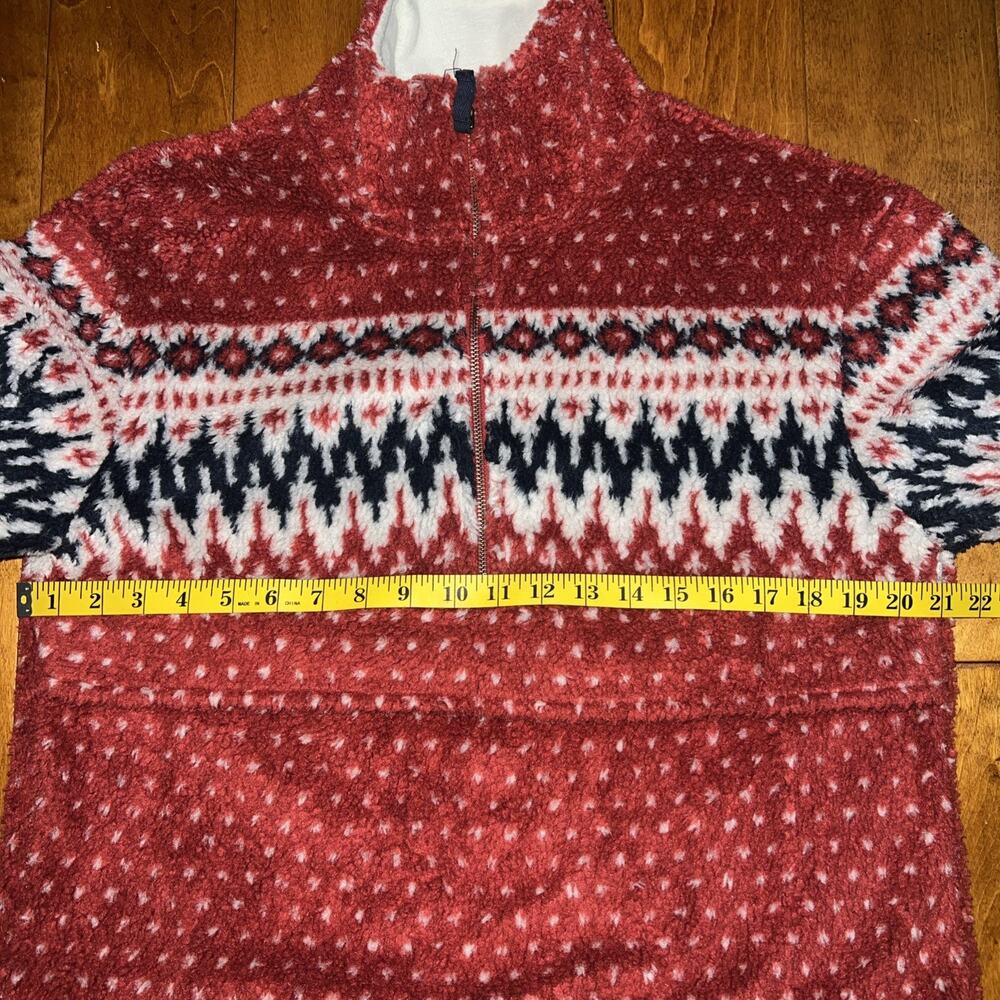 LL BEAN Signature Nordic Fair Isle Sherpa Fleece Jacket Size S Red Half-Zip - Picture 3 of 10